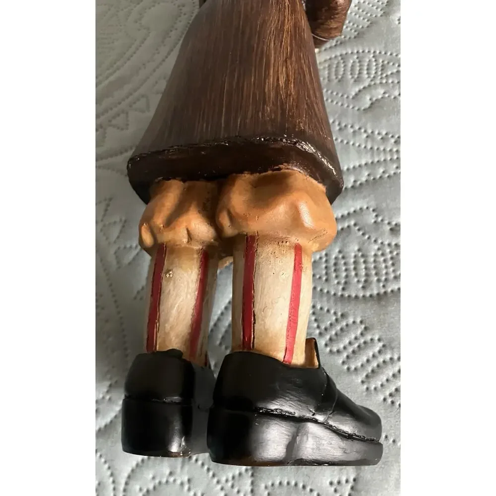 Vtg Faceless Thanksgiving Pilgrim Couple Figurines Hand-Painted Faux Wood Resin